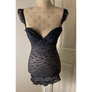 Victoria's Secret The Lacie Sexy Black Lace Lingerie W/ Push Up Bra Medium Sheer